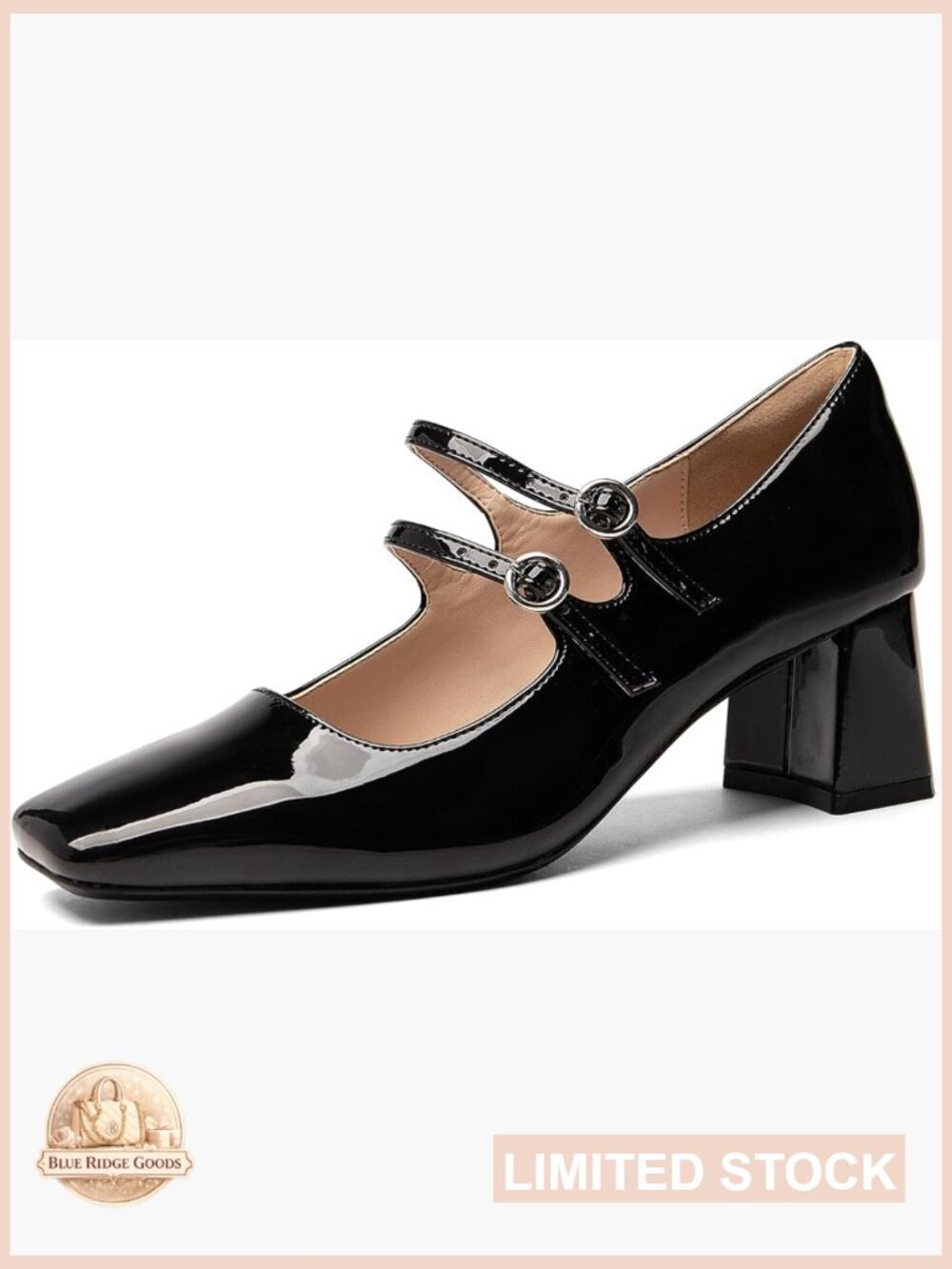 Patent Leather Mary Jane Pumps Chunky Heel Square Toe Buckle Strap Dress Shoes